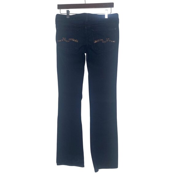 7 For All Mankind Bootcut Jeans Womens Size 29 Dark Wash Embroidered Leopard Pri - Picture 1 of 13